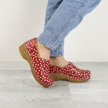 Sanita ROXBURY Women's Closed Back Clog in Red with White Polka Dots, Size 4.5-5, PR 476676-004-36